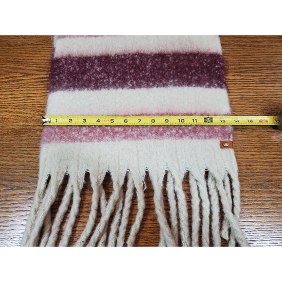 New! Frye Scarf Fringe Long Womens Cream Striped Large Western Soft Fuzzy Knit - Picture 6 of 8